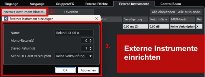 Cubase Externe Instrumente einrichten einfügen